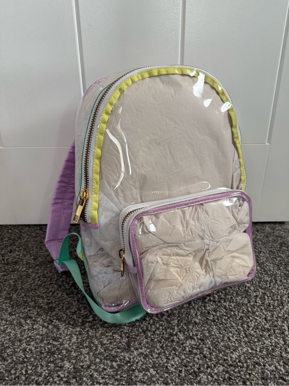 Stoney Clover Lane Clear Kids Backpack with Purple, Mint & Yellow Trim